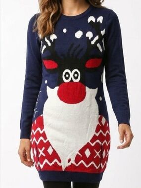 NWOT |•MEANEOR•| Darling Navy Holiday Winter Christmas Knit Sweater Dress Size L